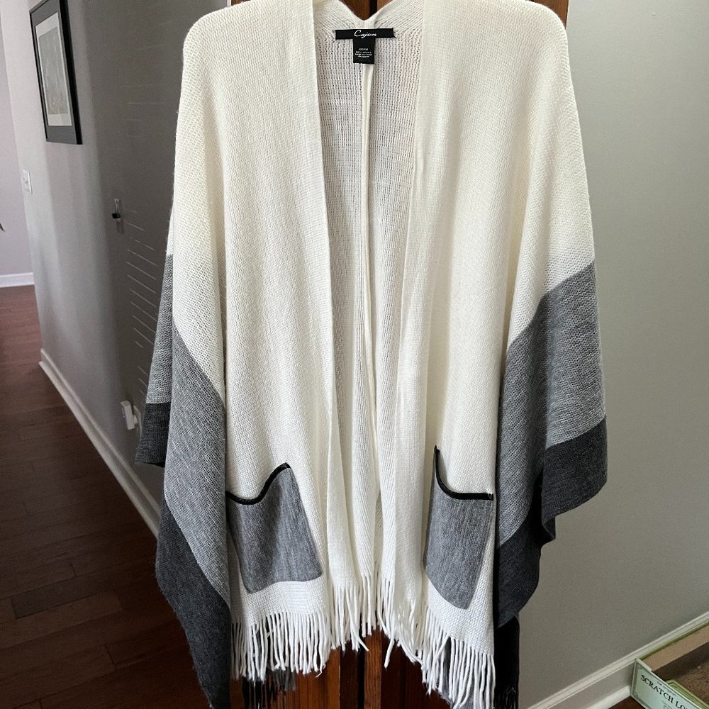 Timeless, Classy Shawl, Shrug, Poncho - Cream, Grey and Black
